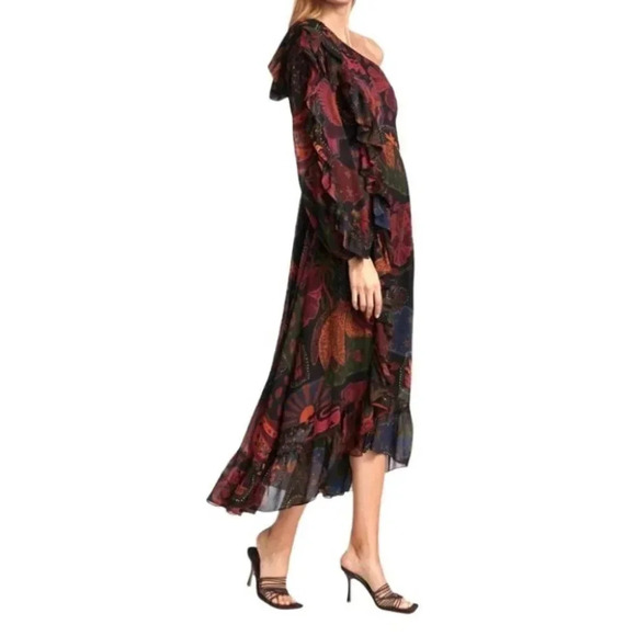 NWT Farm Rio Floral Ruffle Printed One-Shoulder Vacation Tropical Dress Size: XS - Picture 7 of 11